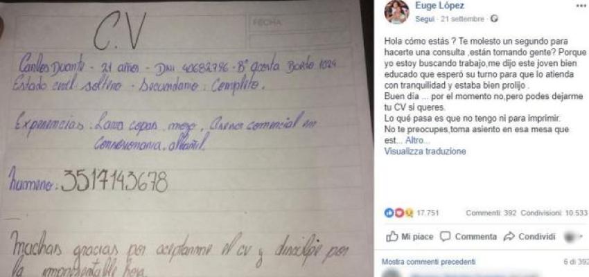 Scrive il curriculum a mano e piovono offerte di lavoro